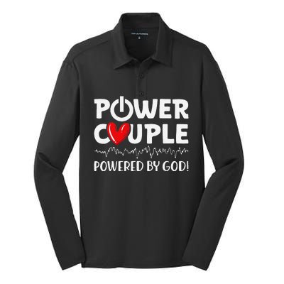 Power Couple Christian Couples Matching Valentines Day Silk Touch Performance Long Sleeve Polo