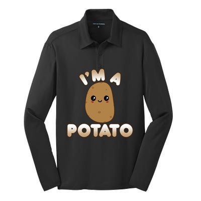 Potato Costume Cute Kawaii Style Smiling IM A Potato Silk Touch Performance Long Sleeve Polo