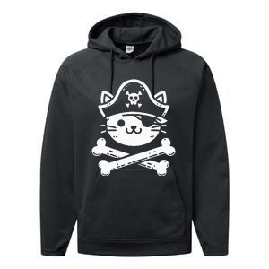 Pirate Cat Crossbones Cat Lover Cats Kitten Owner Performance Fleece Hoodie