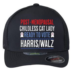 Postmenopausal Childless Cat Lady Ready To Vote Kamala Flexfit Unipanel Trucker Cap