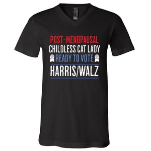 Postmenopausal Childless Cat Lady Ready To Vote Kamala V-Neck T-Shirt