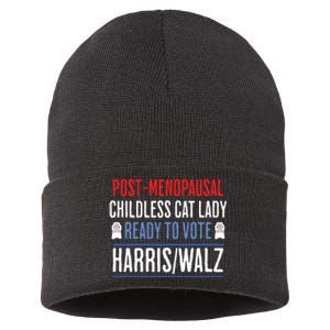 Postmenopausal Childless Cat Lady Ready To Vote Kamala Sustainable Knit Beanie