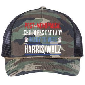 Postmenopausal Childless Cat Lady Ready To Vote Kamala Retro Rope Trucker Hat Cap