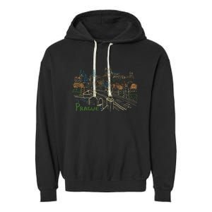 Prague City Charles Bridge Garment-Dyed Fleece Hoodie