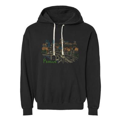 Prague City Charles Bridge Garment-Dyed Fleece Hoodie