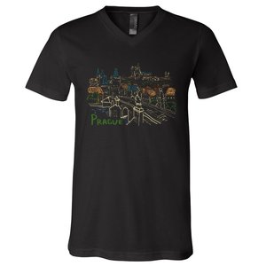 Prague City Charles Bridge V-Neck T-Shirt