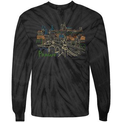 Prague City Charles Bridge Tie-Dye Long Sleeve Shirt