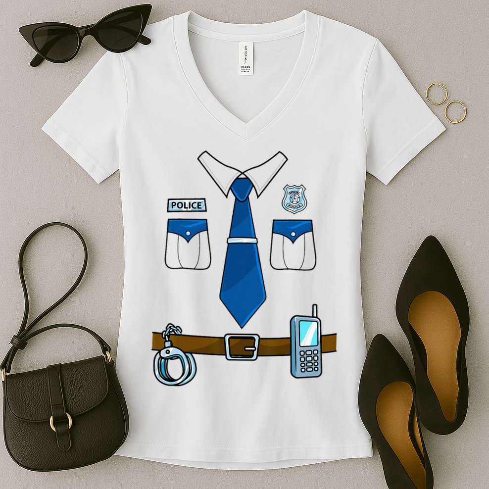 Police Costume Cop Uniform Officer Halloween Women's V-Neck T-Shirt