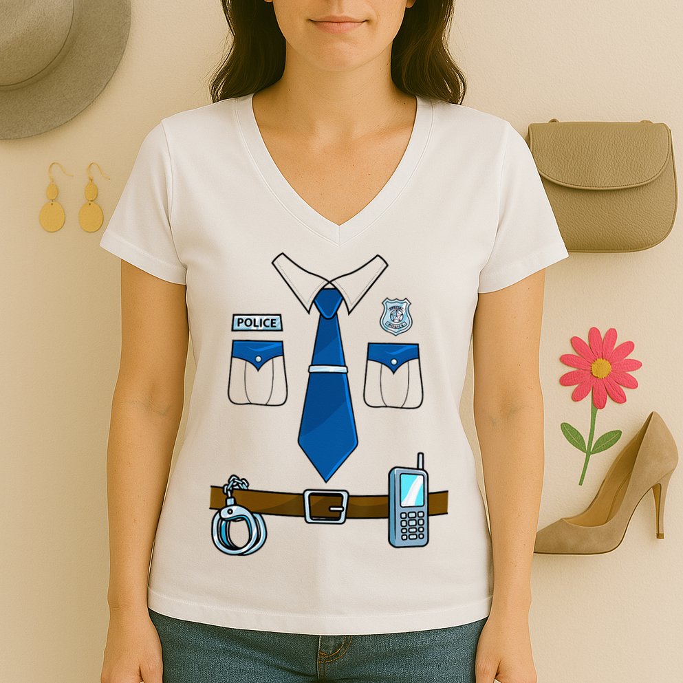 Police Costume Cop Uniform Officer Halloween Women's V-Neck T-Shirt