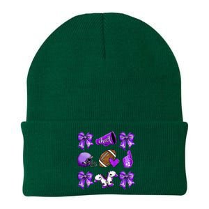 Purple Cheer Coquette Football Mom Knit Cap Winter Beanie