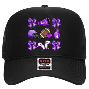 Purple Cheer Coquette Football Mom High Crown Mesh Back Trucker Hat