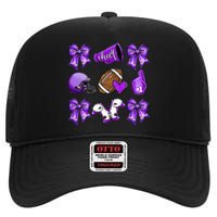 Purple Cheer Coquette Football Mom High Crown Mesh Back Trucker Hat