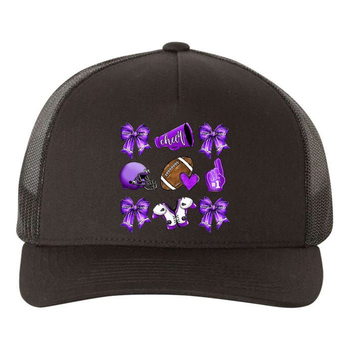 Purple Cheer Coquette Football Mom Yupoong Adult 5-Panel Trucker Hat