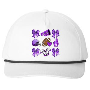 Purple Cheer Coquette Football Mom Snapback Five-Panel Rope Hat