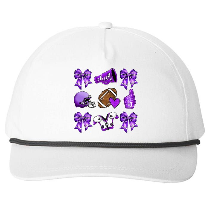 Purple Cheer Coquette Football Mom Snapback Five-Panel Rope Hat