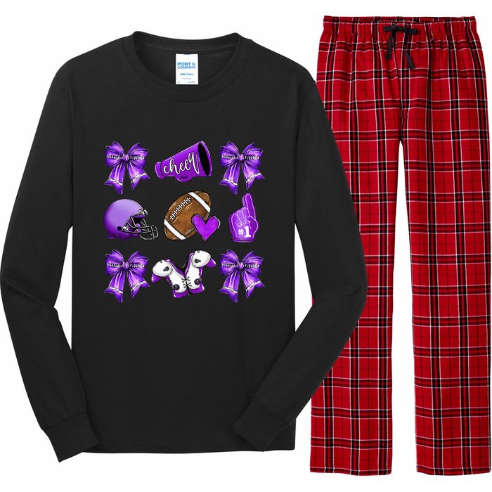 Purple Cheer Coquette Football Mom Long Sleeve Pajama Set