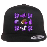 Purple Cheer Coquette Football Mom Flat Bill Trucker Hat