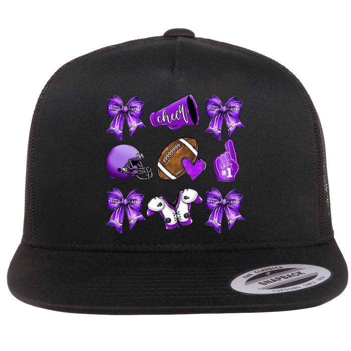 Purple Cheer Coquette Football Mom Flat Bill Trucker Hat