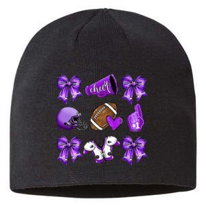 Purple Cheer Coquette Football Mom Sustainable Beanie