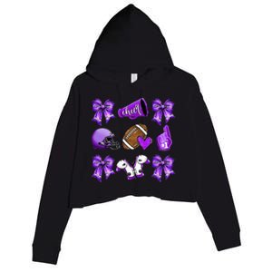 Purple Cheer Coquette Football Mom Crop Fleece Hoodie