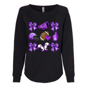 Purple Cheer Coquette Football Mom Womens California Wash Sweatshirt