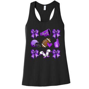 Purple Cheer Coquette Football Mom Women's Racerback Tank