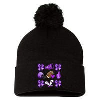 Purple Cheer Coquette Football Mom Pom Pom 12in Knit Beanie