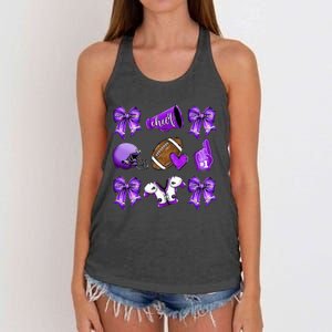 Purple Cheer Coquette Football Mom Women's Knotted Racerback Tank