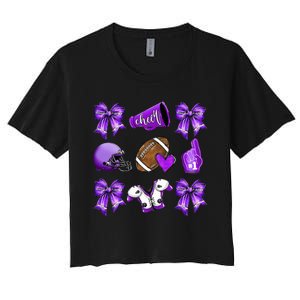 Purple Cheer Coquette Football Mom Women's Crop Top Tee