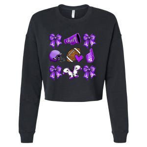 Purple Cheer Coquette Football Mom Cropped Pullover Crew