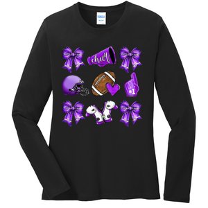 Purple Cheer Coquette Football Mom Ladies Long Sleeve Shirt