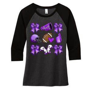 Purple Cheer Coquette Football Mom Women's Tri-Blend 3/4-Sleeve Raglan Shirt