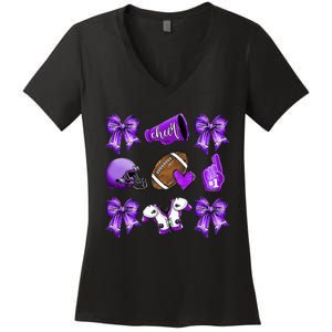 Purple Cheer Coquette Football Mom Women's V-Neck T-Shirt