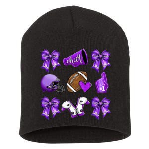 Purple Cheer Coquette Football Mom Short Acrylic Beanie