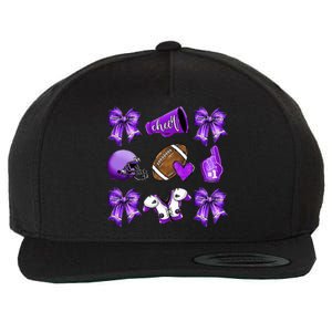 Purple Cheer Coquette Football Mom Wool Snapback Cap