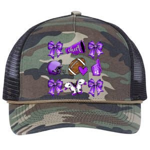 Purple Cheer Coquette Football Mom Retro Rope Trucker Hat Cap