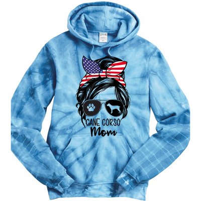 Proud Cane Corso Mom Messy Bun 4th of July Cane Corso Mom Tie Dye Hoodie