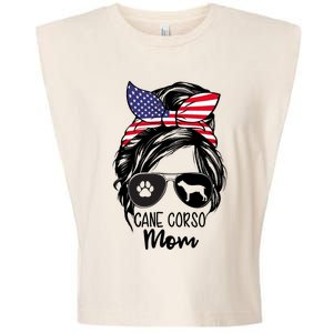 Proud Cane Corso Mom Messy Bun 4th of July Cane Corso Mom Garment-Dyed Women's Muscle Tee