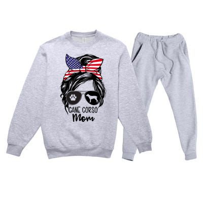 Proud Cane Corso Mom Messy Bun 4th of July Cane Corso Mom Premium Crewneck Sweatsuit Set