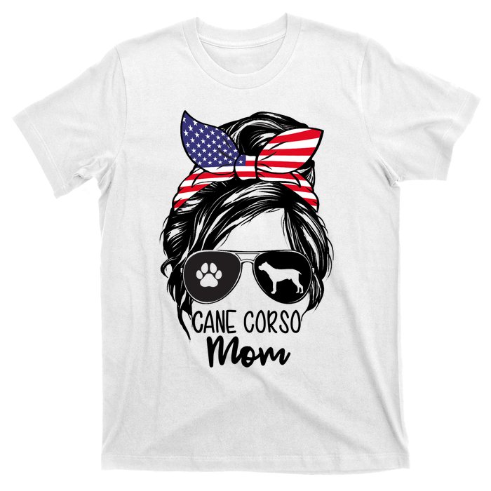 Proud Cane Corso Mom Messy Bun 4th of July Cane Corso Mom T-Shirt