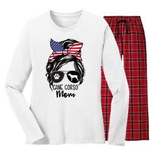 Proud Cane Corso Mom Messy Bun 4th of July Cane Corso Mom Women's Long Sleeve Flannel Pajama Set 