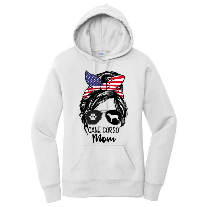 Proud Cane Corso Mom Messy Bun 4th of July Cane Corso Mom Women's Pullover Hoodie