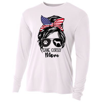 Proud Cane Corso Mom Messy Bun 4th of July Cane Corso Mom Cooling Performance Long Sleeve Crew