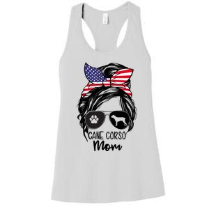 Proud Cane Corso Mom Messy Bun 4th of July Cane Corso Mom Women's Racerback Tank