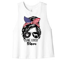 Proud Cane Corso Mom Messy Bun 4th of July Cane Corso Mom Women's Racerback Cropped Tank