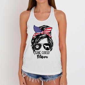 Proud Cane Corso Mom Messy Bun 4th of July Cane Corso Mom Women's Knotted Racerback Tank