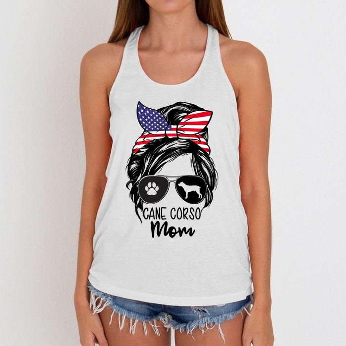 Proud Cane Corso Mom Messy Bun 4th of July Cane Corso Mom Women's Knotted Racerback Tank