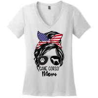 Proud Cane Corso Mom Messy Bun 4th of July Cane Corso Mom Women's V-Neck T-Shirt