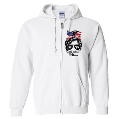 Proud Cane Corso Mom Messy Bun 4th of July Cane Corso Mom Full Zip Hoodie