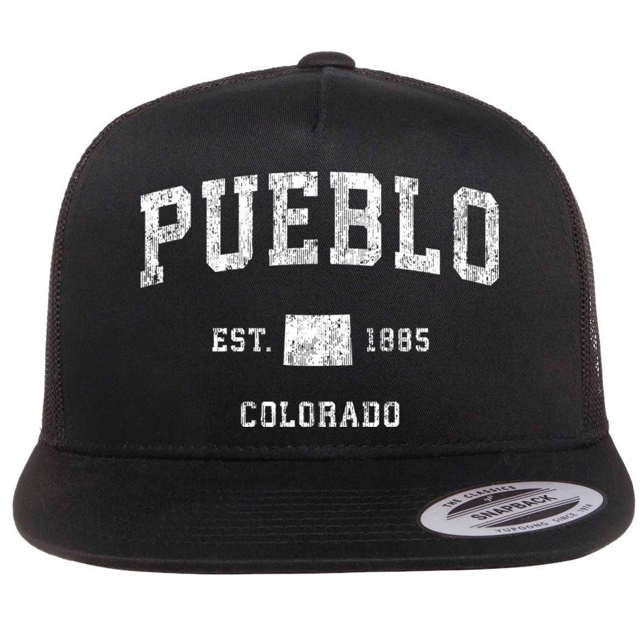 Pueblo Colorado Co Vintage Athletic Sports Flat Bill Trucker Hat